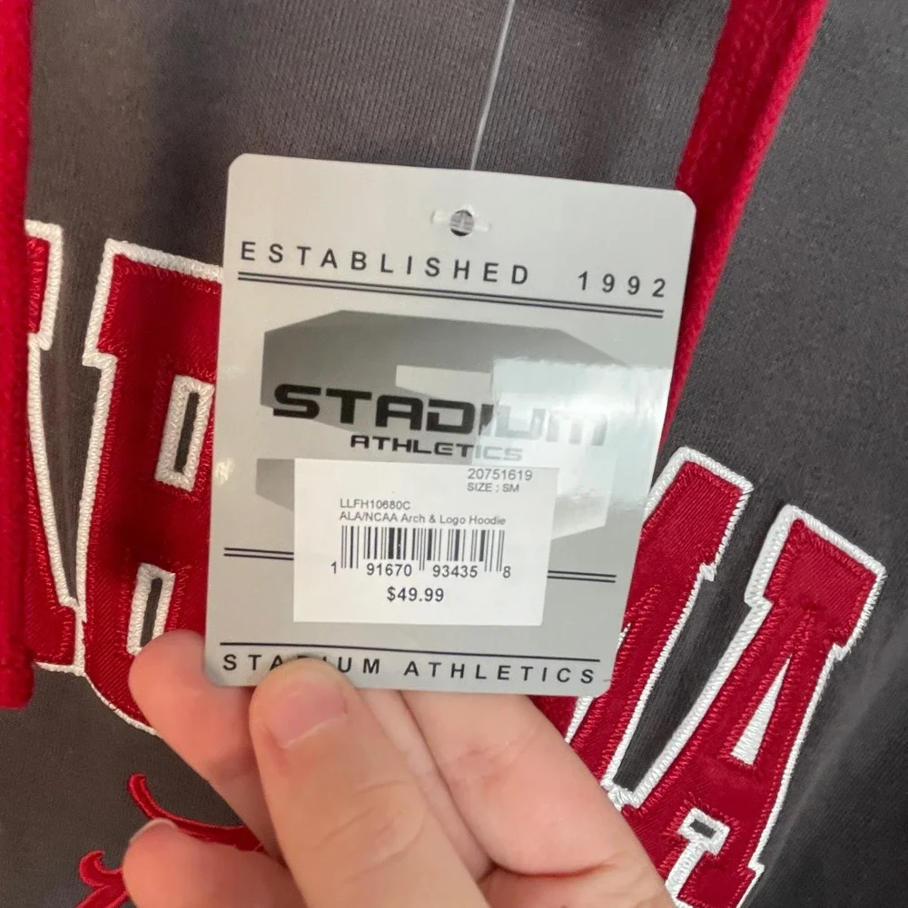 Stadium Athletics Men's Red Gray Alabama Crimson Tide Arch Logo Hoodie Size SM - Picture 10 of 11